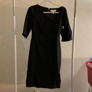 Lark & Ro Women's Black 1/2 Sleeve Asymmetric V-Neck Midi Dress 4 NWT